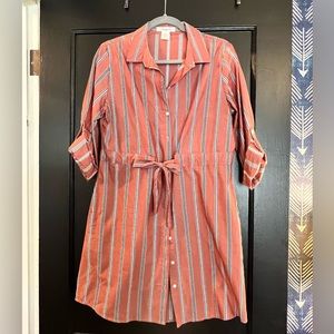 Button Up Shirt Dress with tie waist and pockets